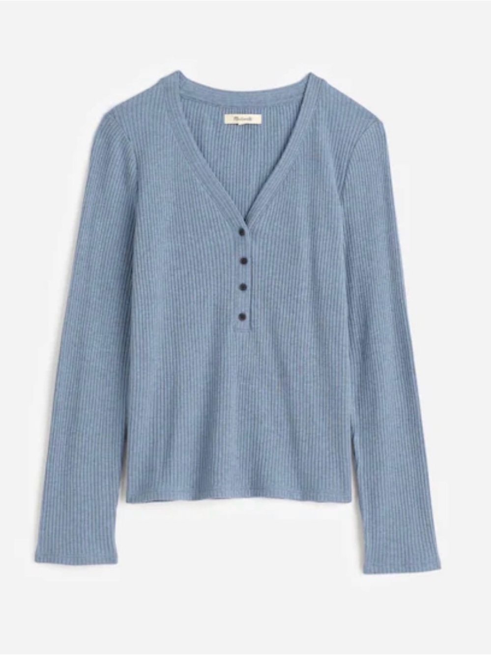 Madewell Brushed Cotton Women’s Ribbed V-Neck Henley Sweater - Light Blue
